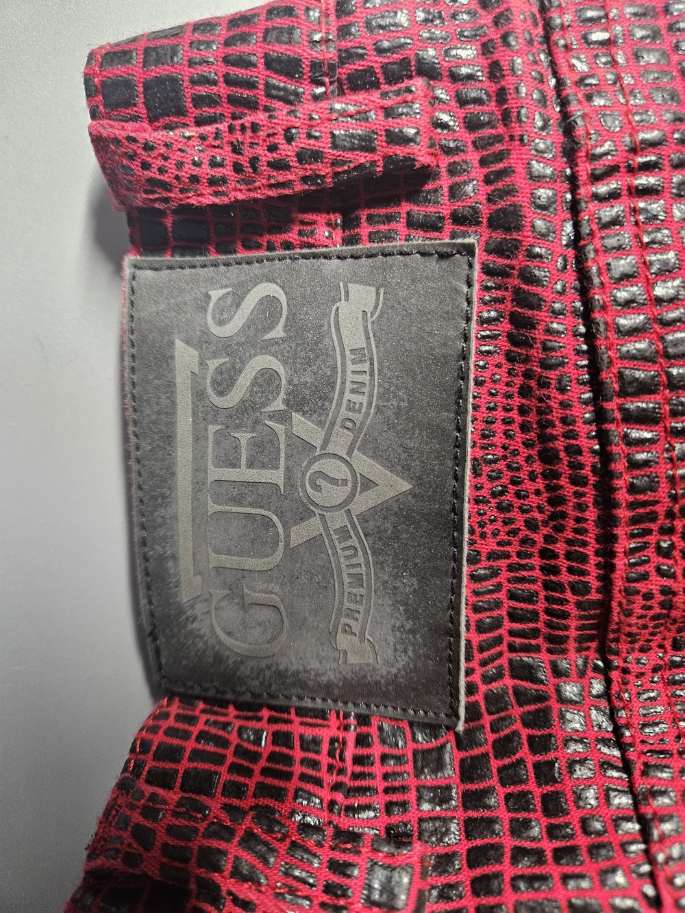 Vintage Y2K, Guess Red and Black Croc-Embossed Pants